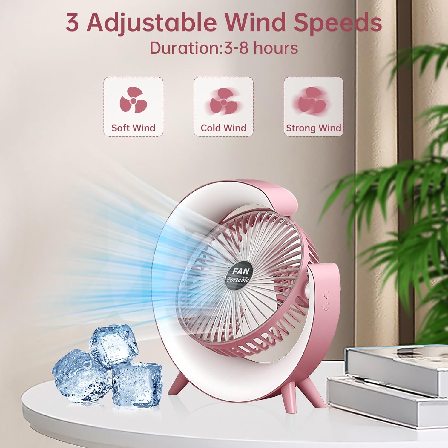 3 Adjustable wind speeds | 3-8 Hours 