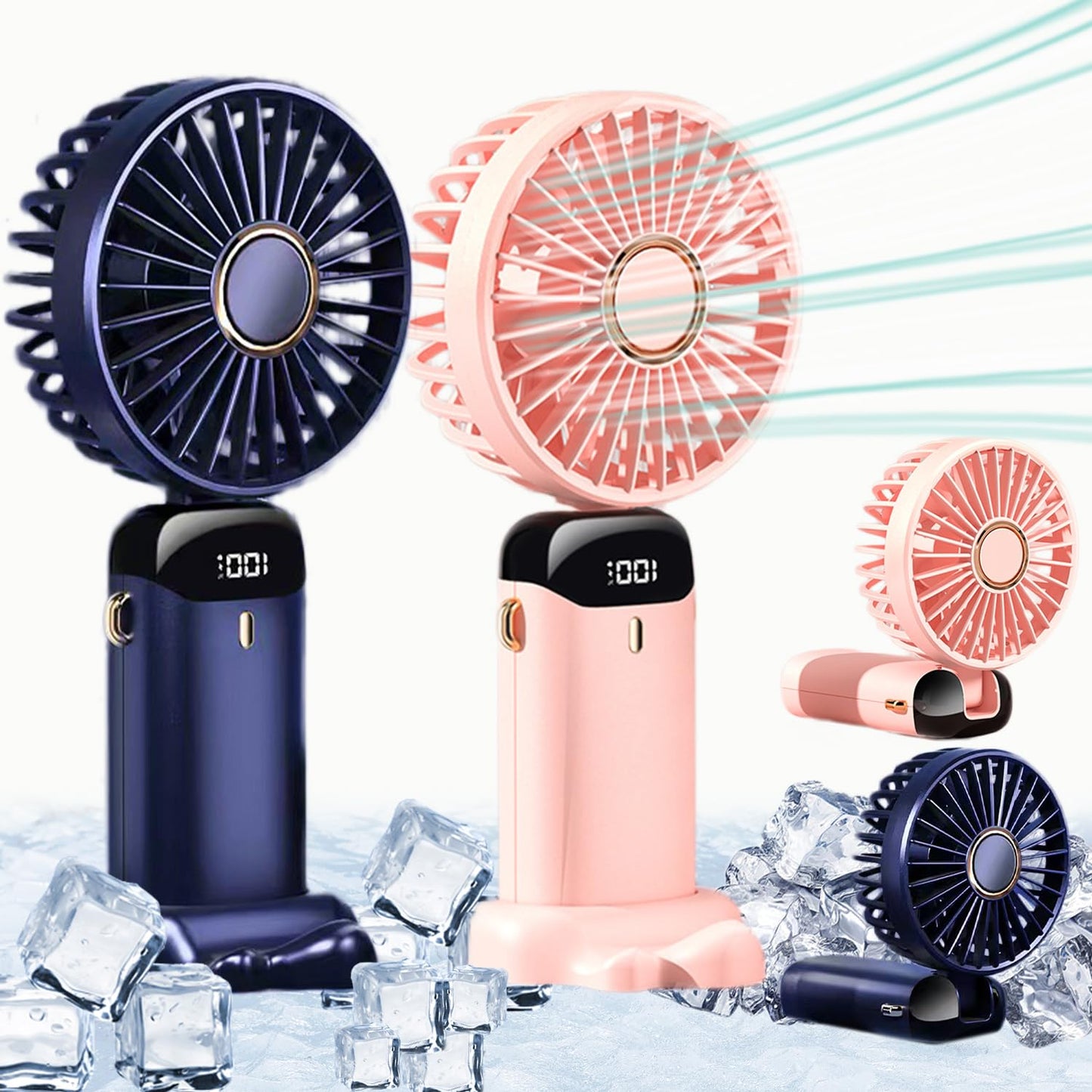 5-Speed Mini Hand Fan with LED Display in Two Colors