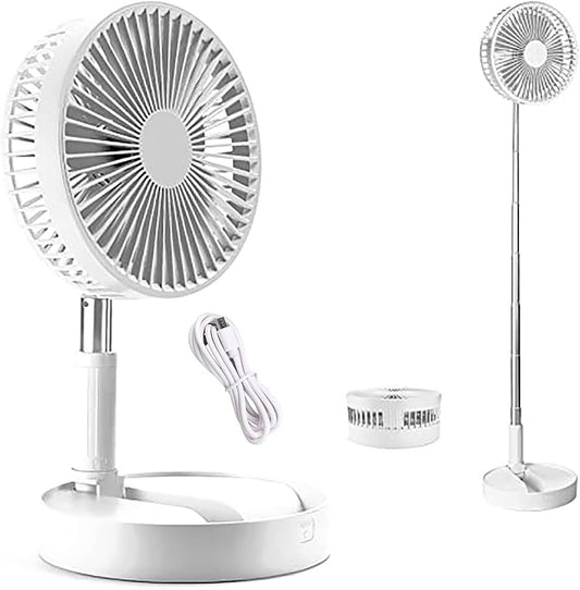 Set of white fans including a handheld fan, stand fan, and wall-mounted fan on a white background.
