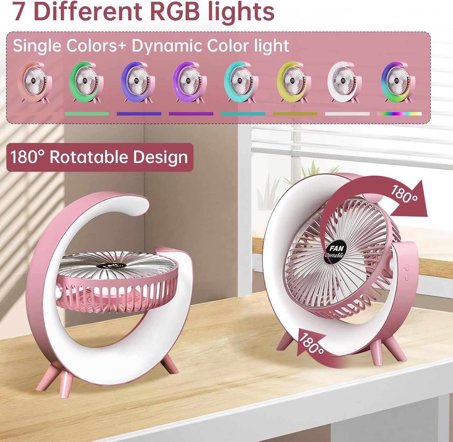 Moon-Shaped USB Desk Fan with Colorful LED Light