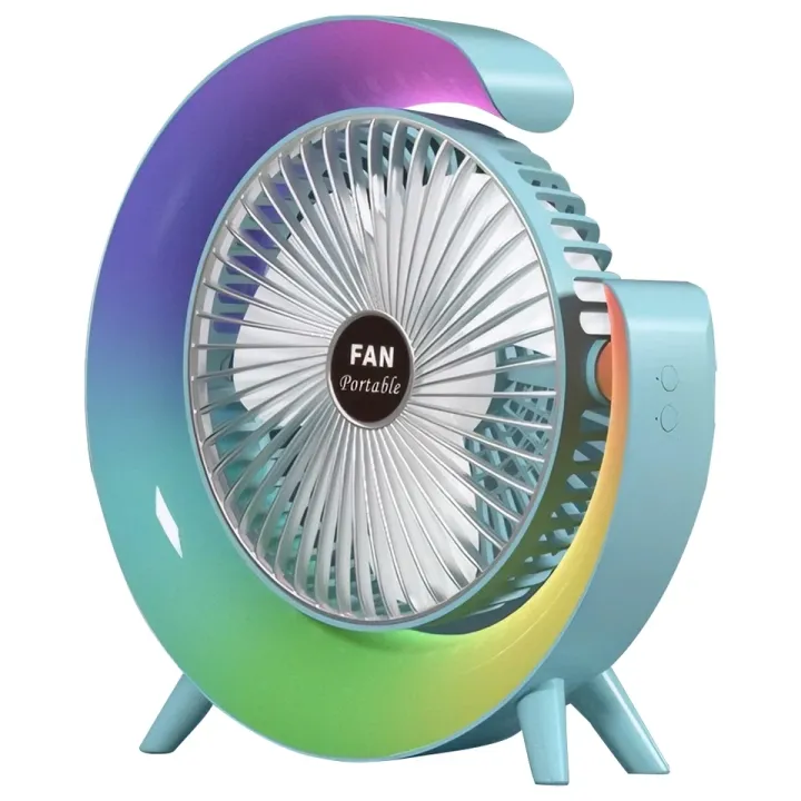 Moon-Shaped USB Desk Fan with Colorful LED Light